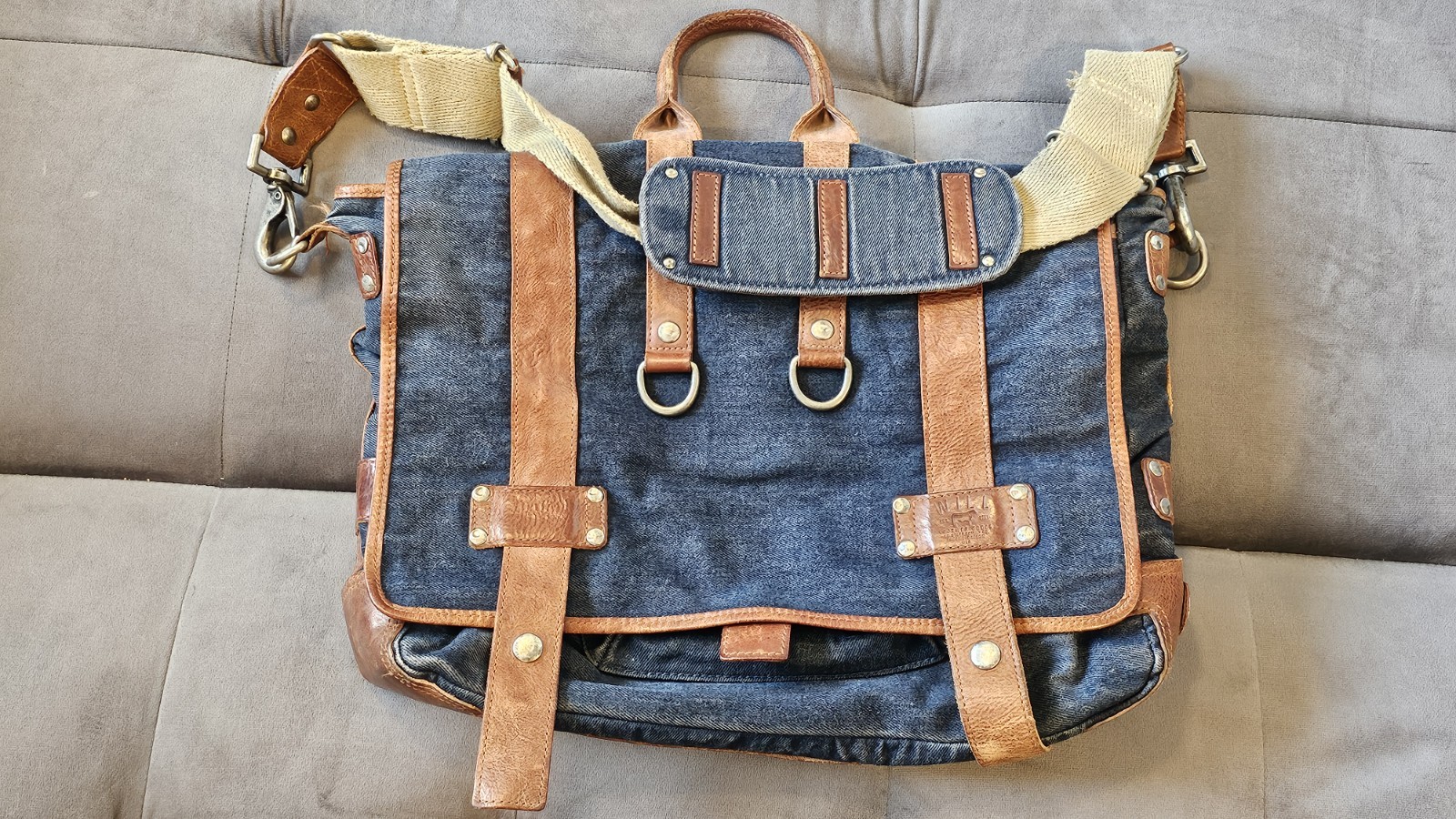 WILL LEATHER GOODS Hopper Denim & Leather Messenger Bag w/ Removable Laptop Case