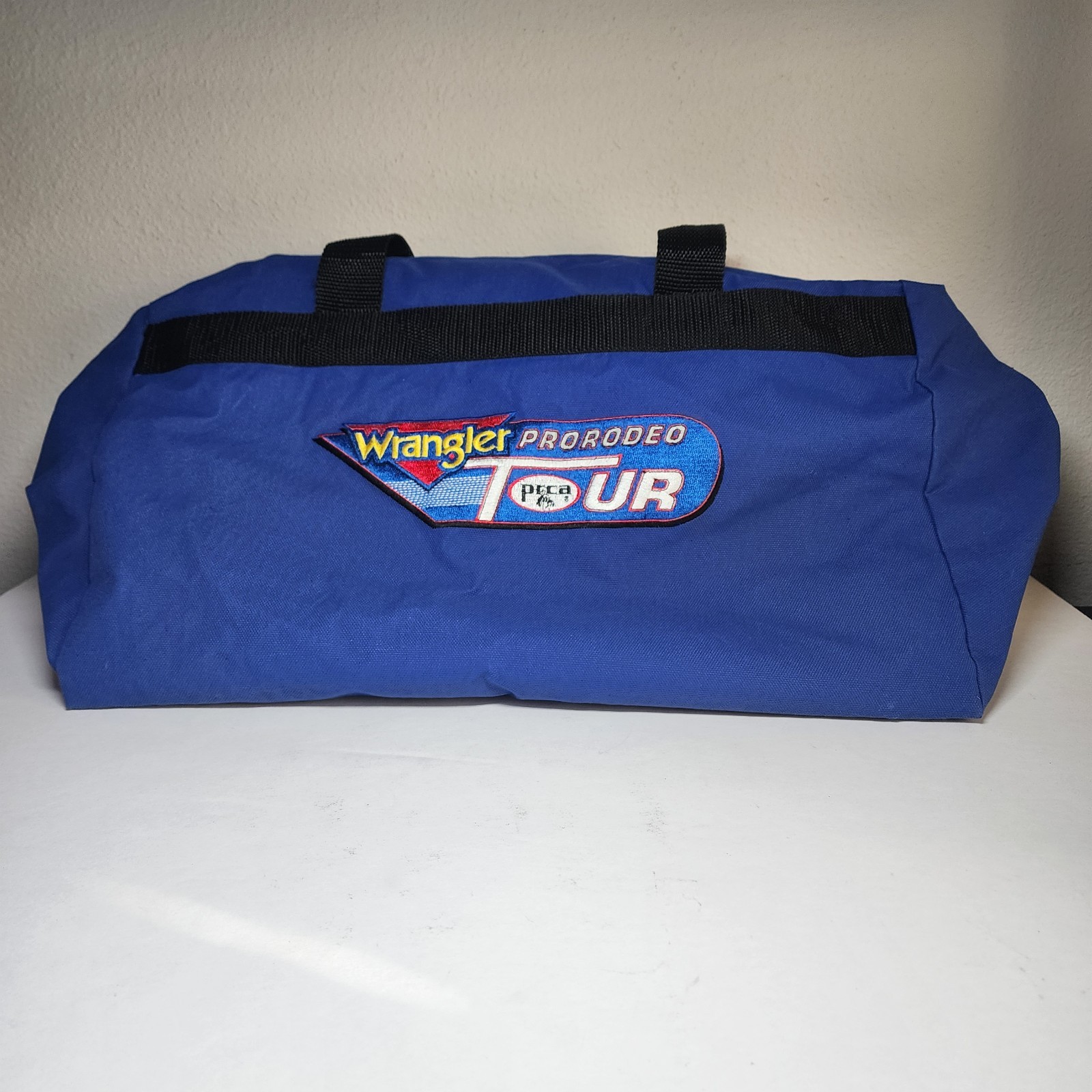 Wrangler Canvas Duffel Blue Pro Rodeo Tour PRCA Western Embroidered Carry On