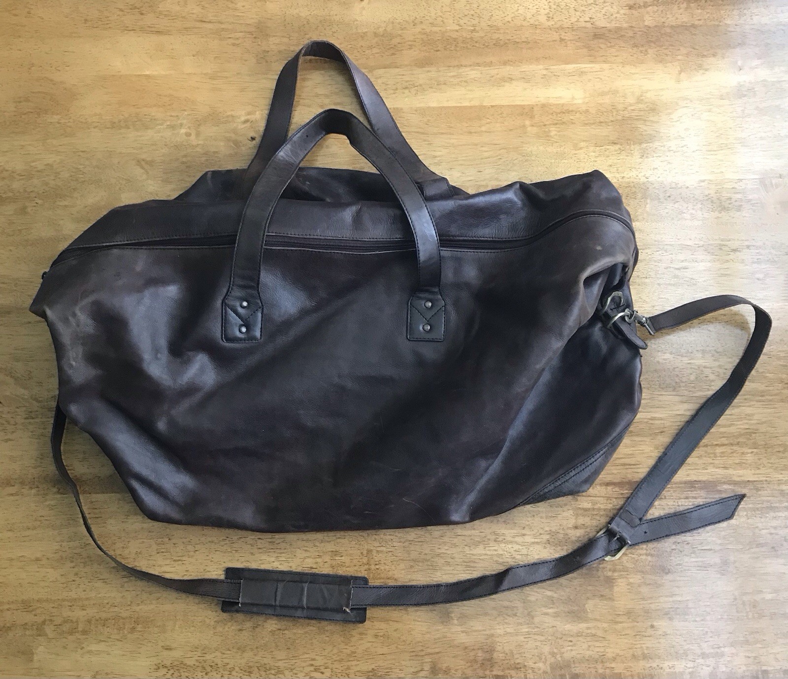 Vintage April Cornell Soft Chocolate Brown Leather Large Weekender Travel Bag