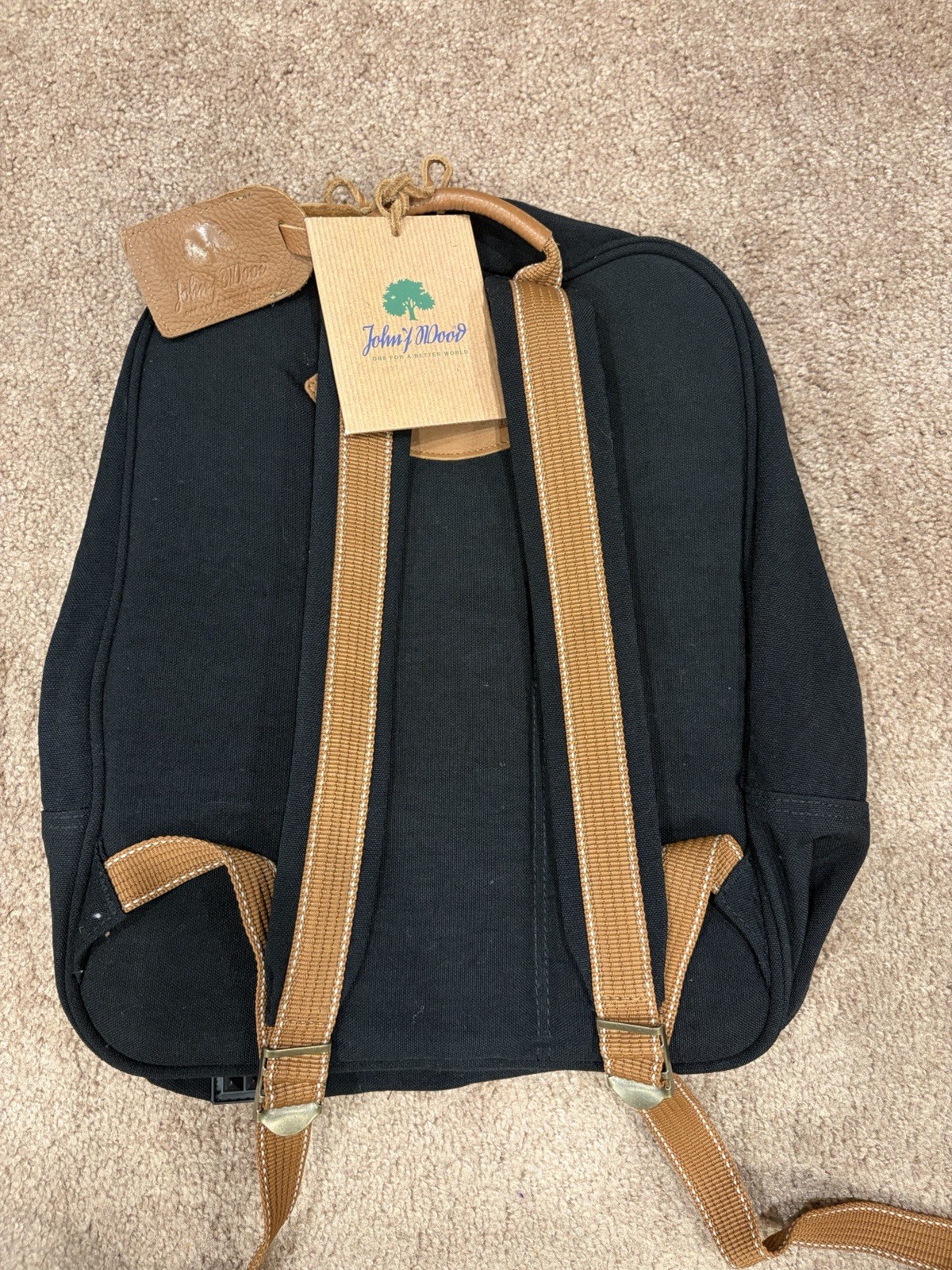 Black & Brown Backpack, Leather & Canvas, by John’s Wood In Germany, Men Women