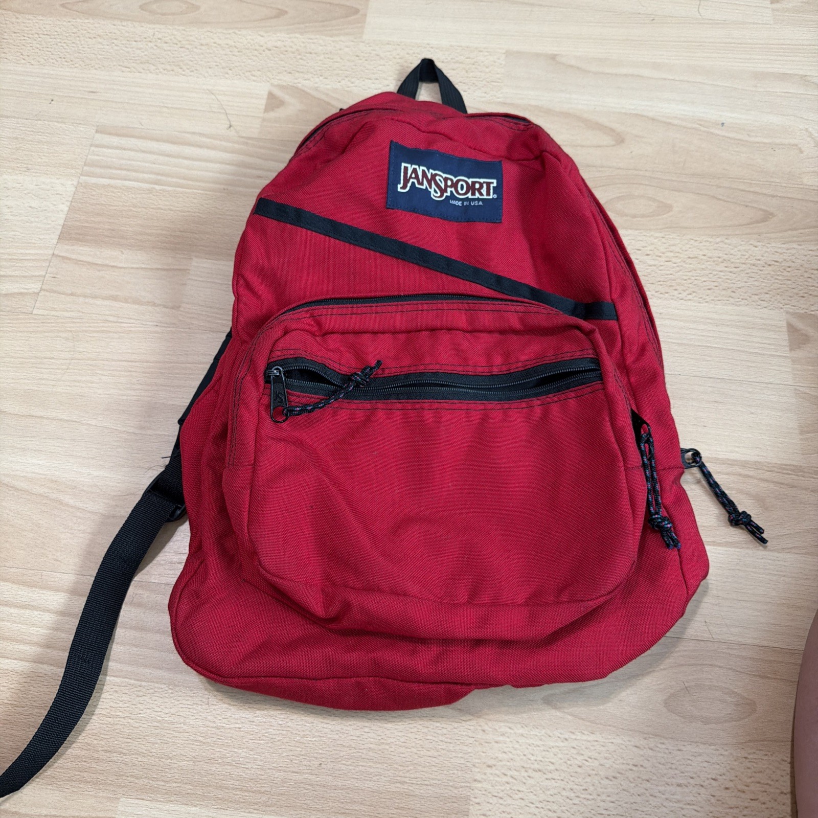 Vintage Jansport Backpack Made In USA Leather Bottom Red 90s Original Og