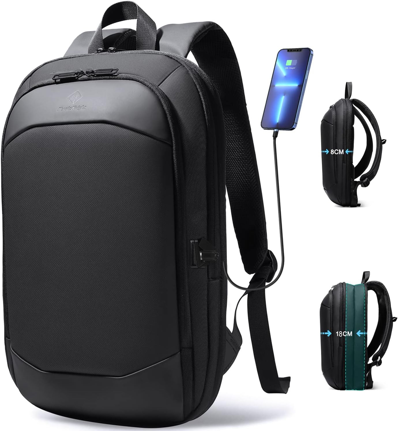 Mochila de negocios para hombre de 17 pulgadas, delgada y expandible