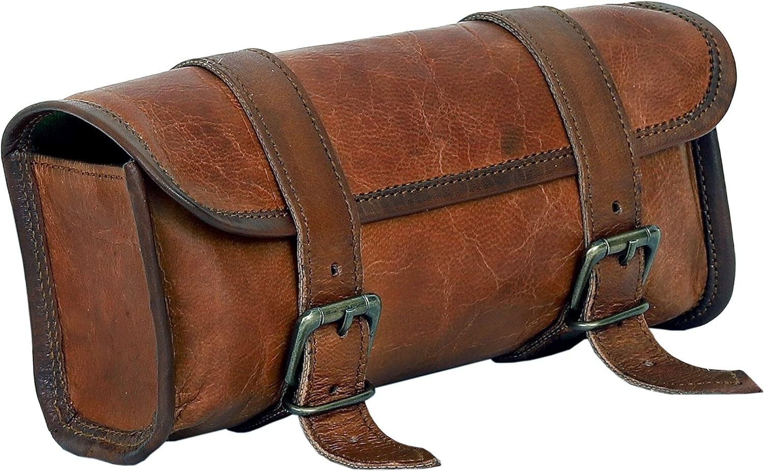 15″ Large Full Grain Leather Handle Bar Saddle Bag Utility Tool kit Panniers