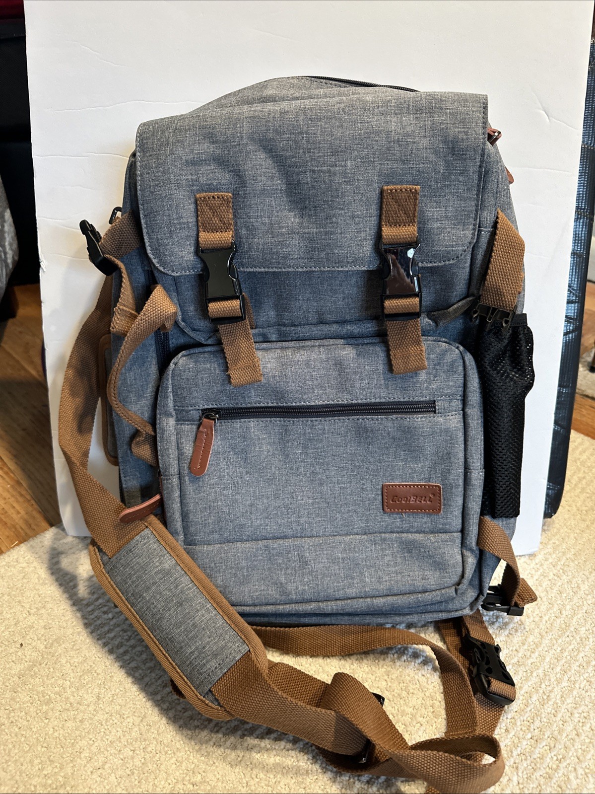 Men’s Dark Grey Coolbell Backpack, Travel bag Multiple Pockets And Zippers 3way