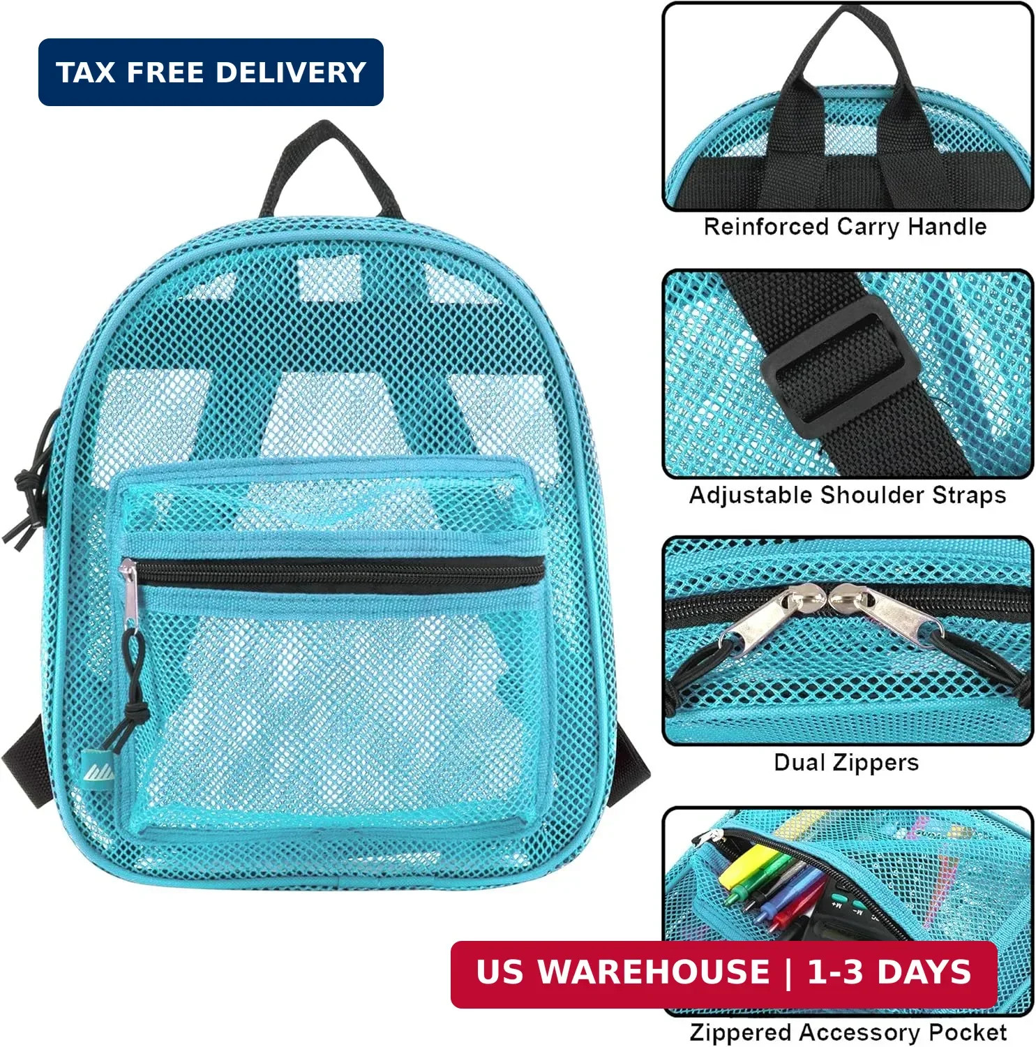 Womens Mesh Backpack Transparent Mini 11in School Travel Bag