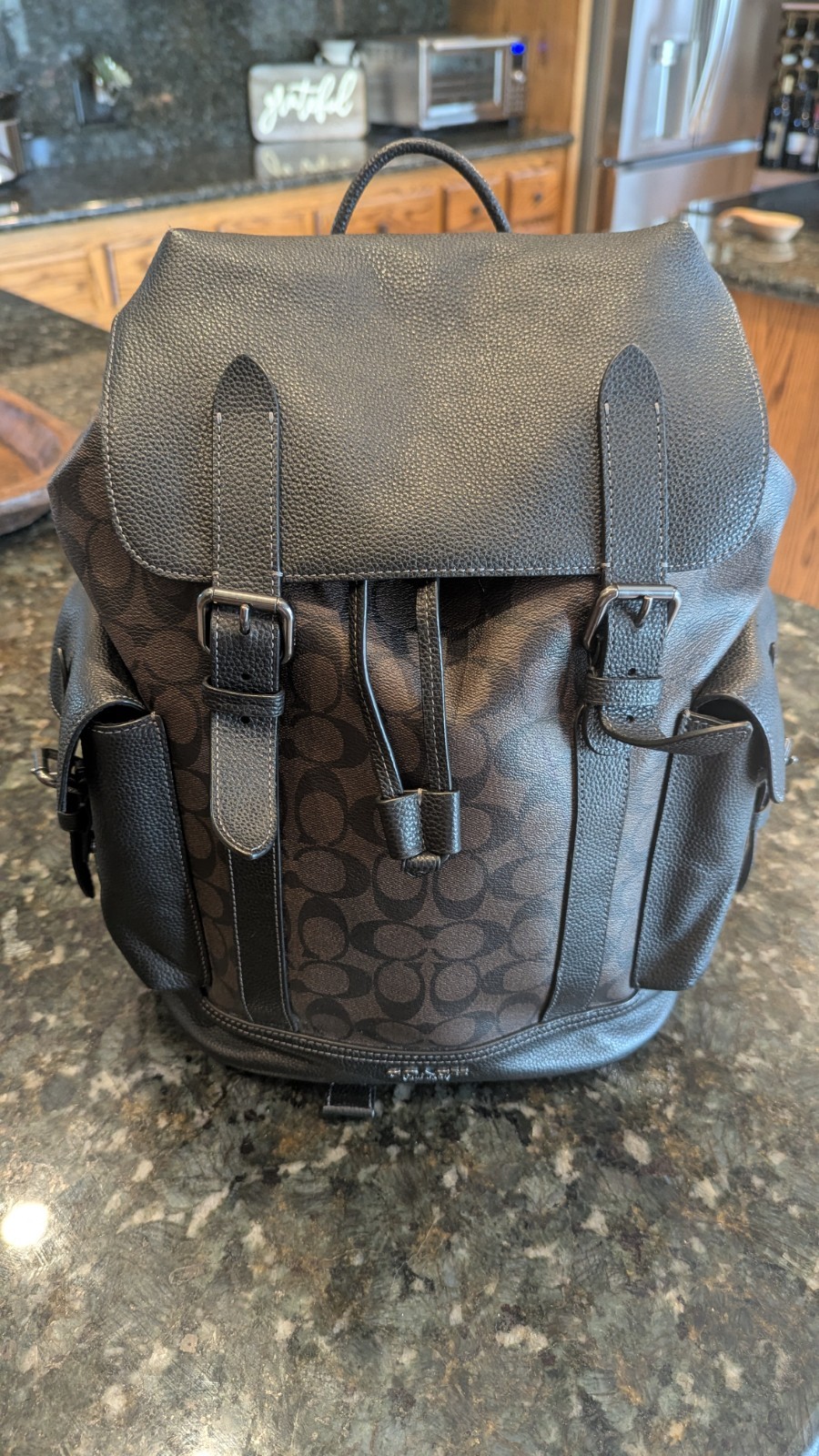 Coach Hudson Backpack Signature Canvas Black Mahogany Leather Mens CB839