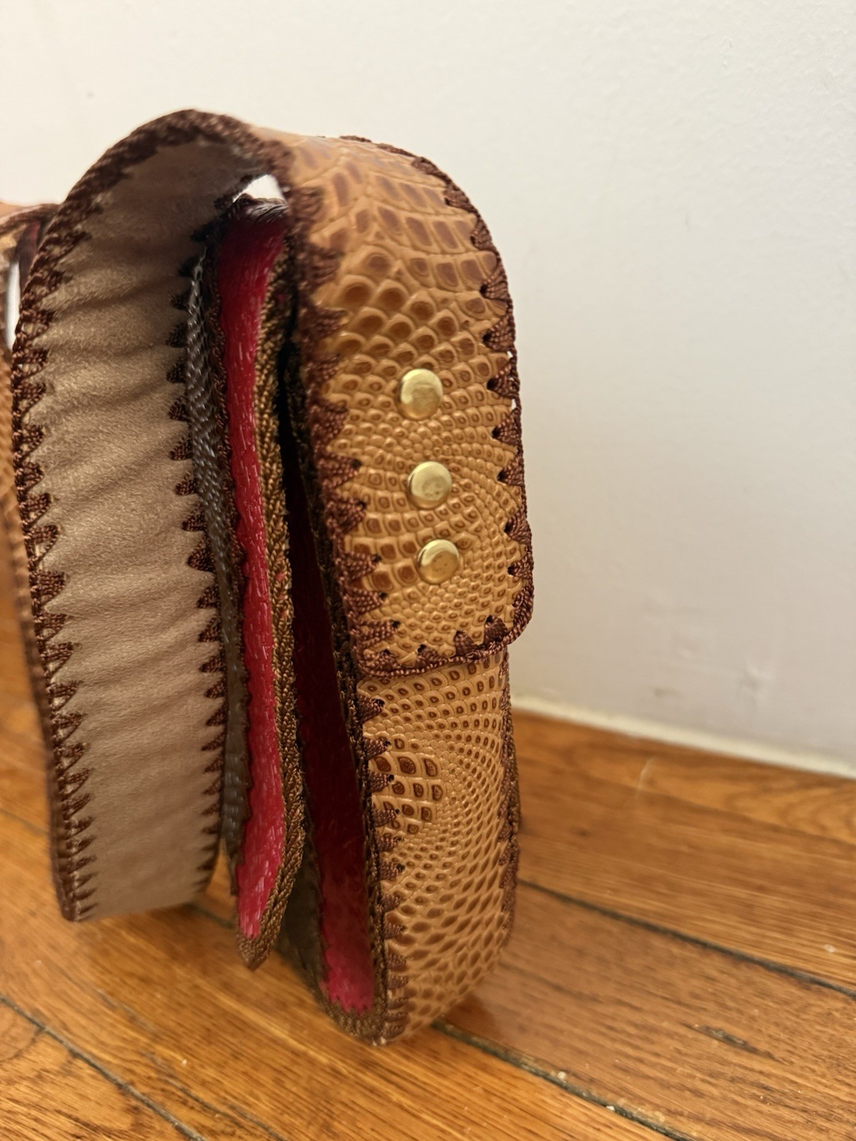 Boho Patchwork Embossed Leather Crossbody Snake Texture Artisan Shoulder Purse