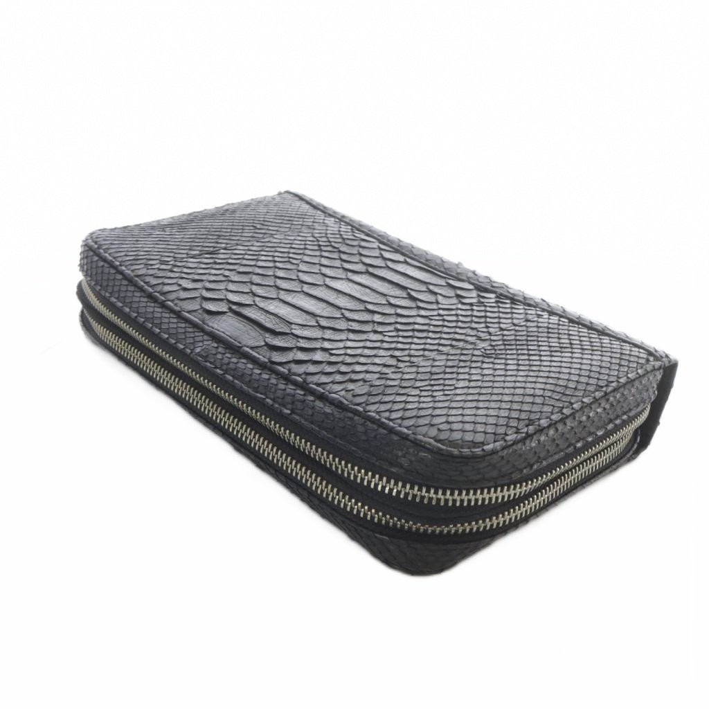 No-brand Python Leather Clutch Bag Black Men’s Vintage AB Condition