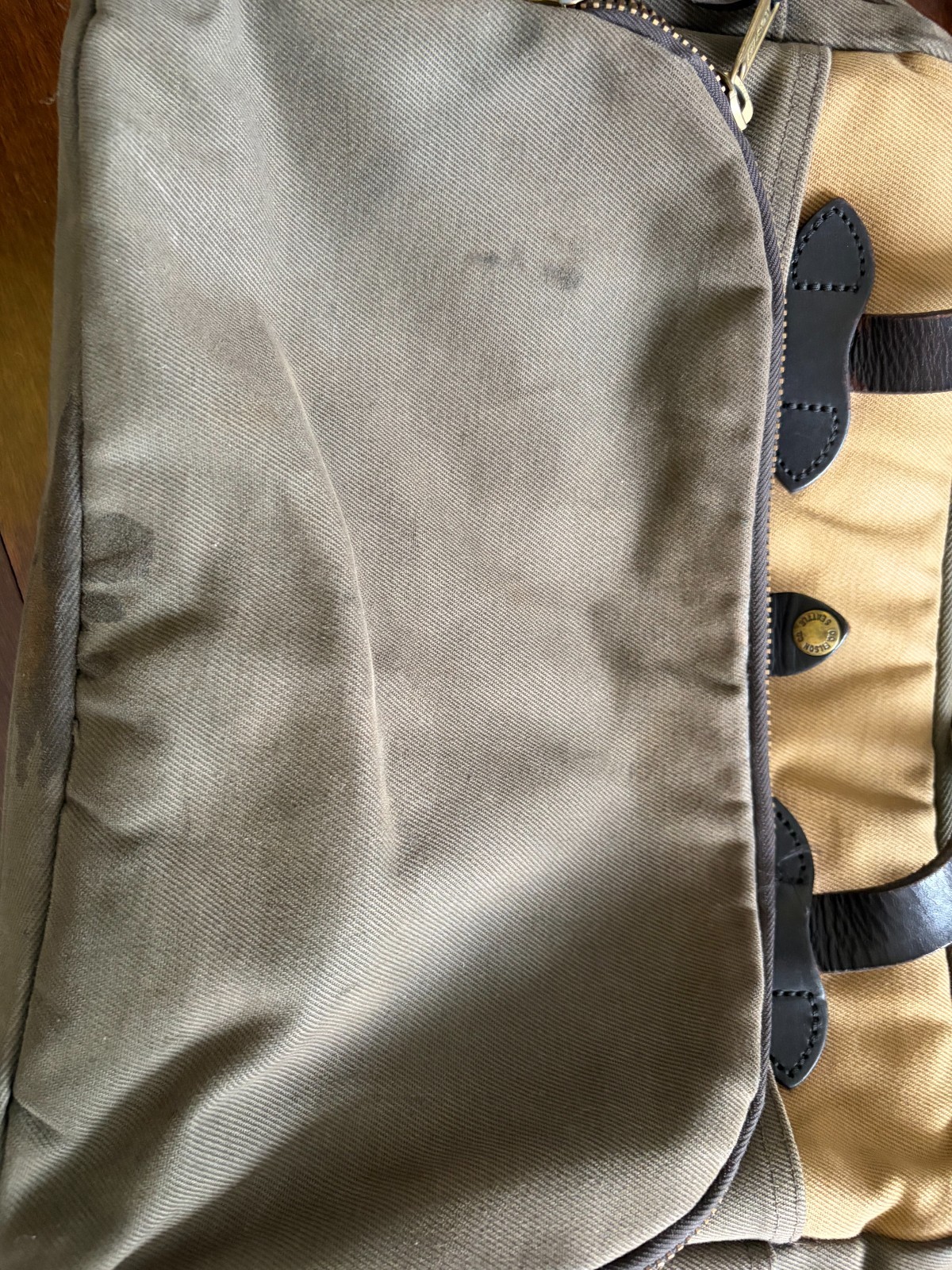 Filson Rugged Twill Original Briefcase Bag with Leather Strap Olive Green