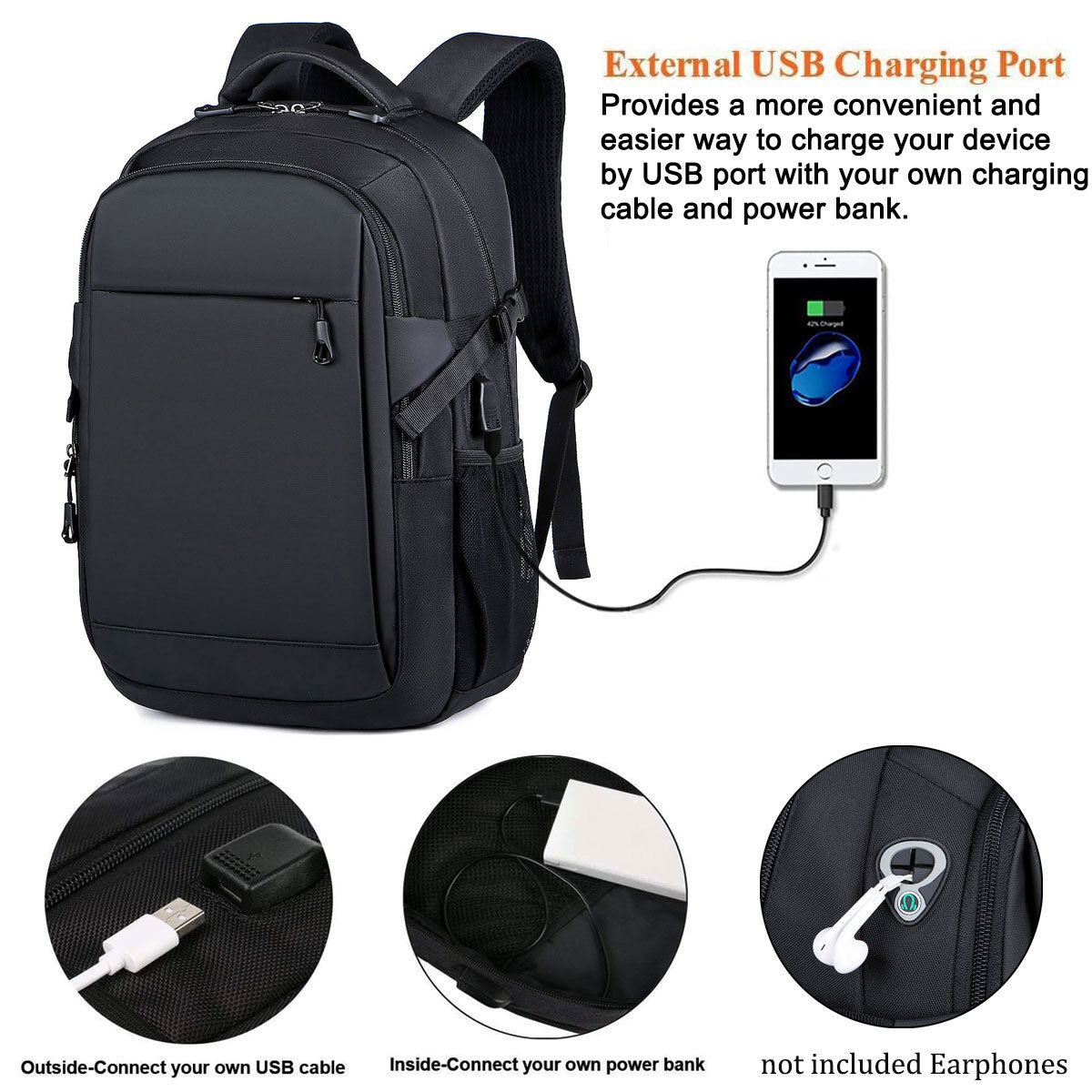 Men Laptop Backpack Large Rucksack Business Travel School Bag With USB Port