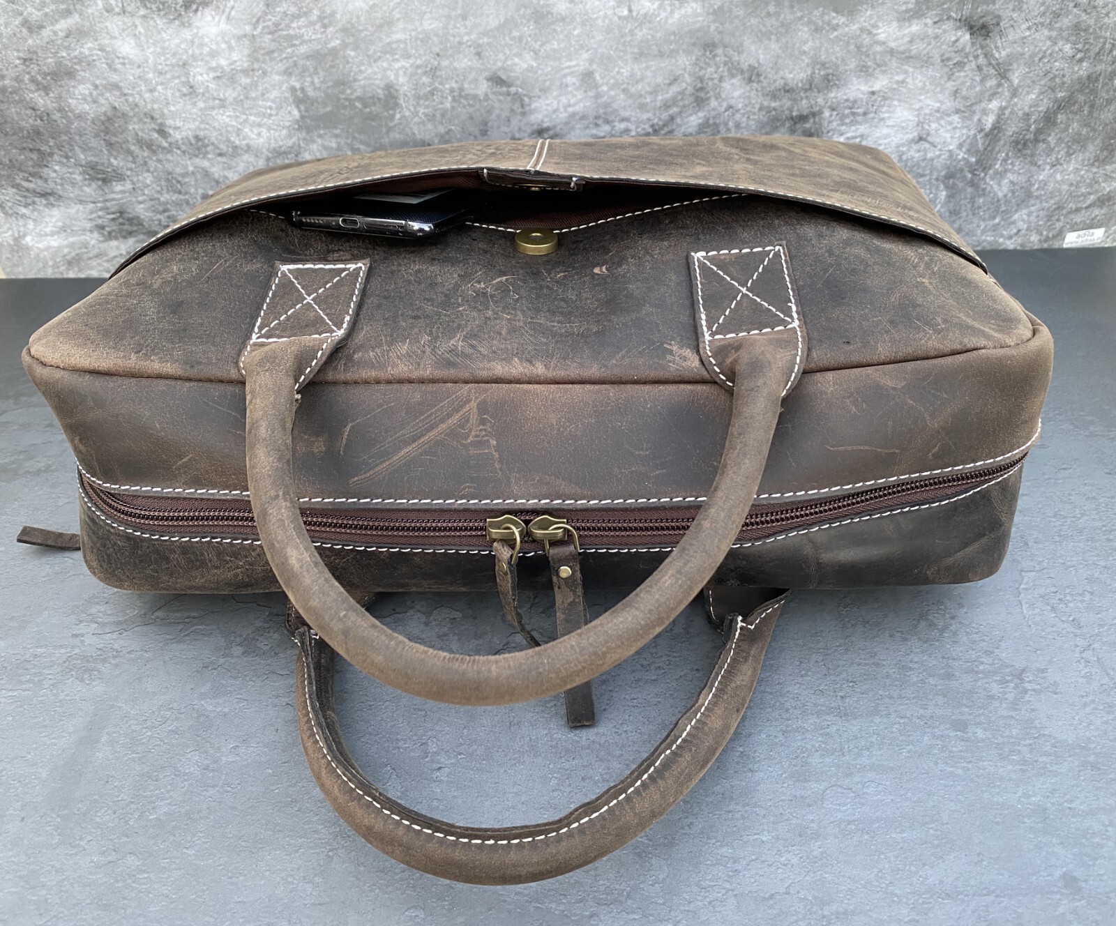 15 In Buffalo Leather Briefcase Messenger Bag Office Laptop Satchel Shoulder Bag