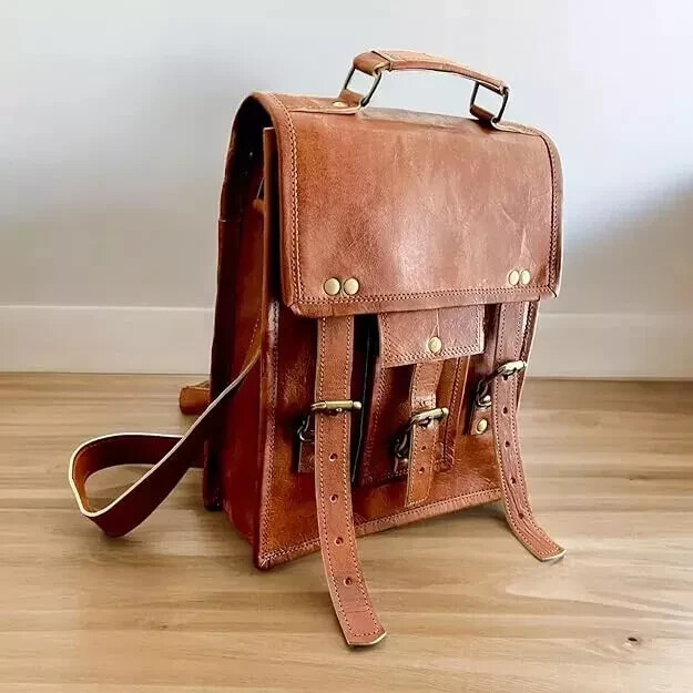[9X11 ]Brown Men’s Real Handmade Goat Leather Messenger Shoulder New Genuine Bag