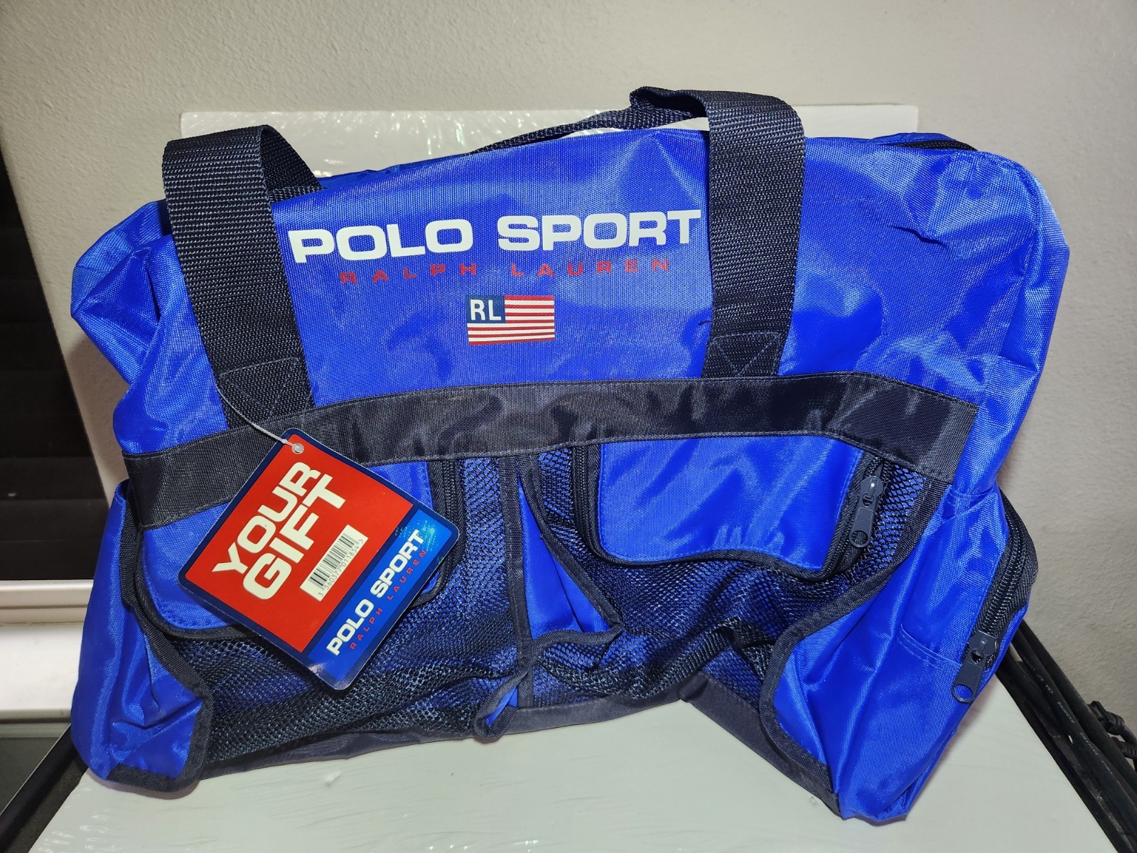 Vtg 90s Polo Sport Ralph Lauren Flag Logo Duffel Bag Gym Blue