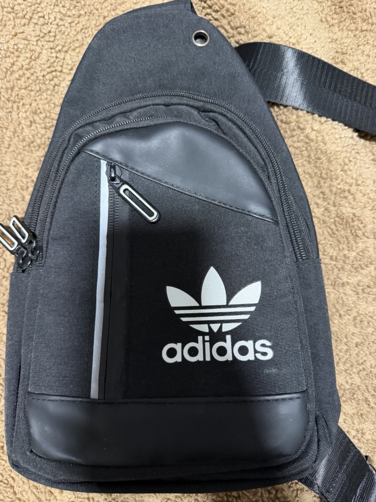 adidas Black Crossbody Sling Bag Zip Closure, Pockets, Adjustable Strap