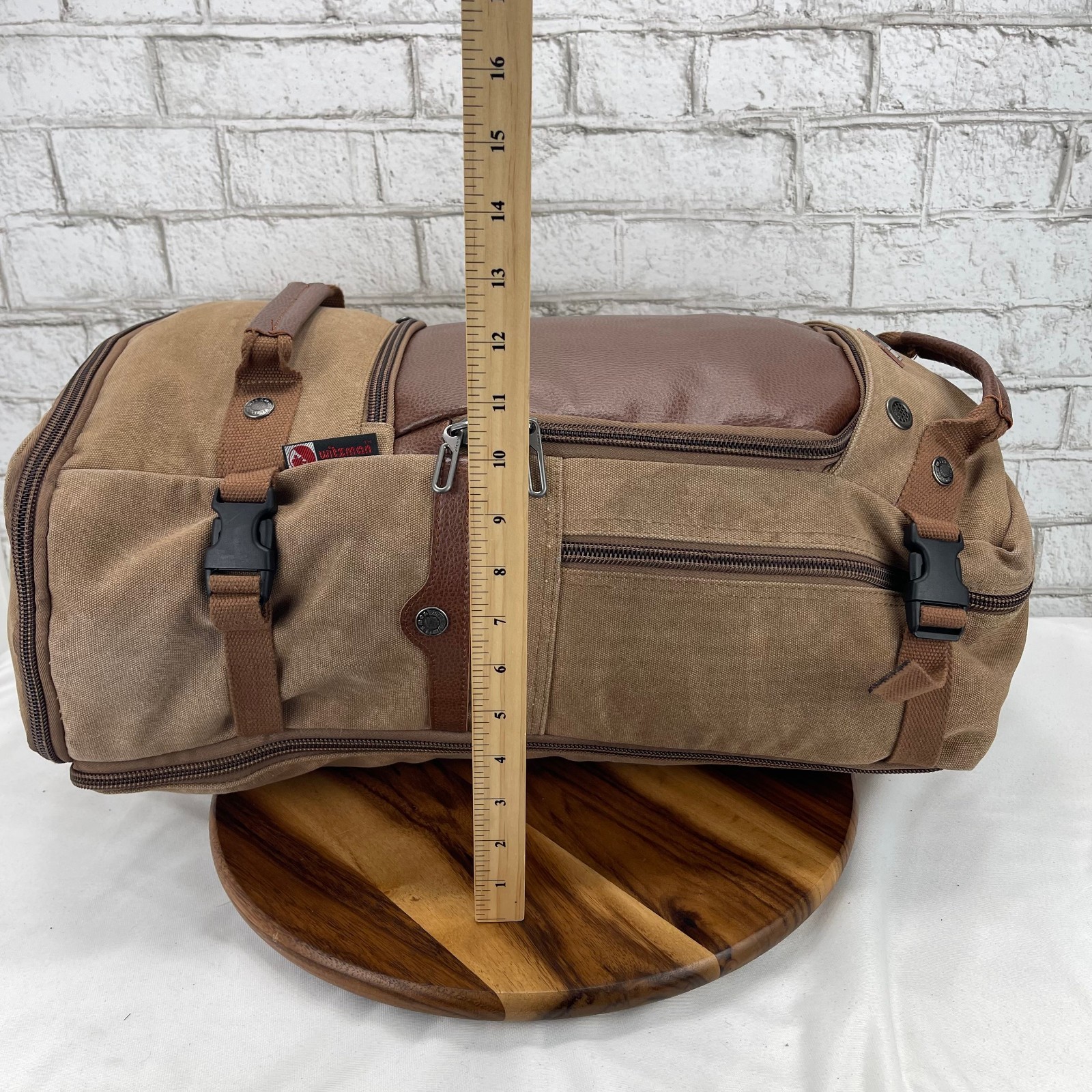 Witzman Brown Canvas Leather Multipocket Laptop Convertible Back Pack Travel Bag