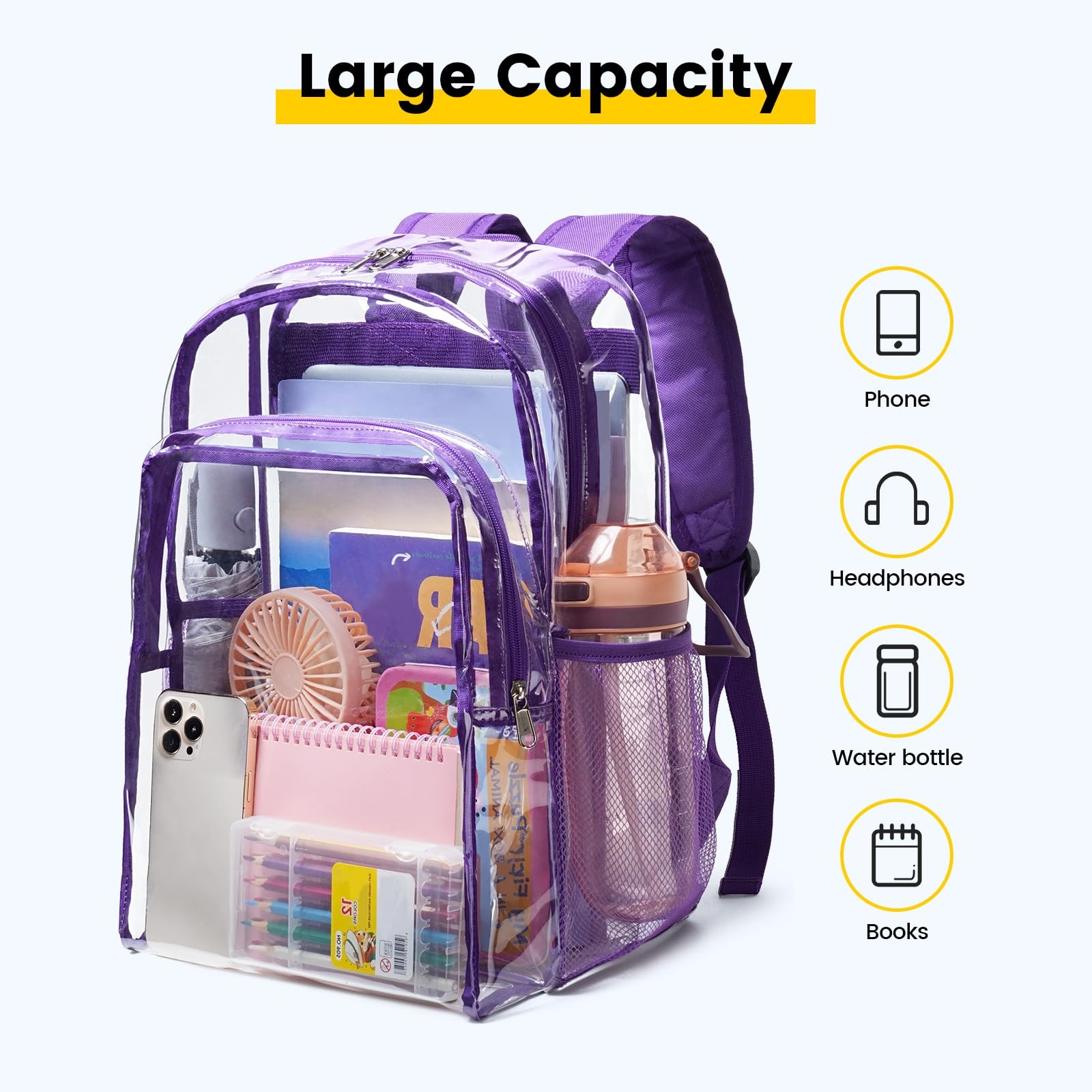 Clear Backpack 16″ X 12″ X 5.5″ Heavy Duty Transparent Bookbag – School, Work