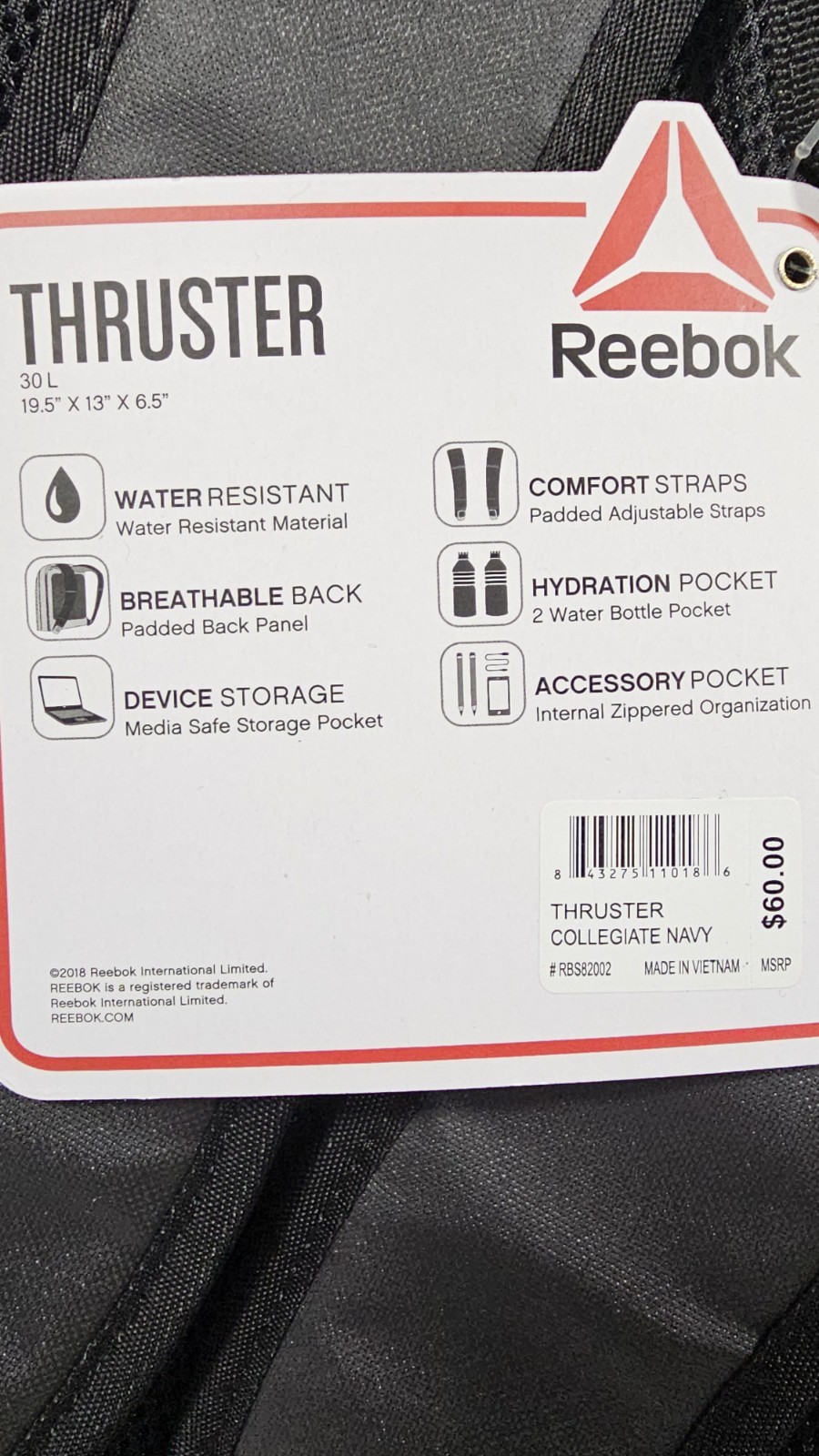 Reebok Thruster collegiate Navy backpack 30L