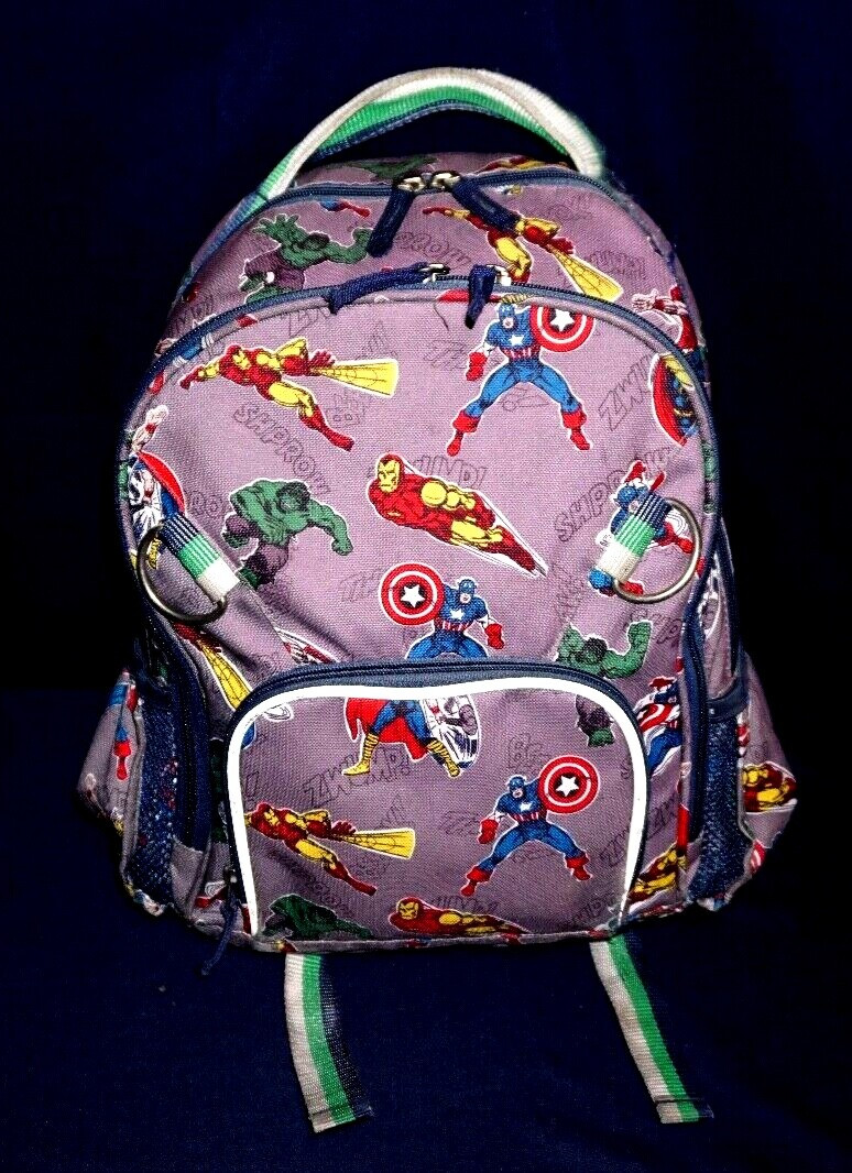 MARVEL SUPER HEROES SCHOOL BACKPACK IRON MAN HULK THOR CAPTAIN AMERICA GREY 16″