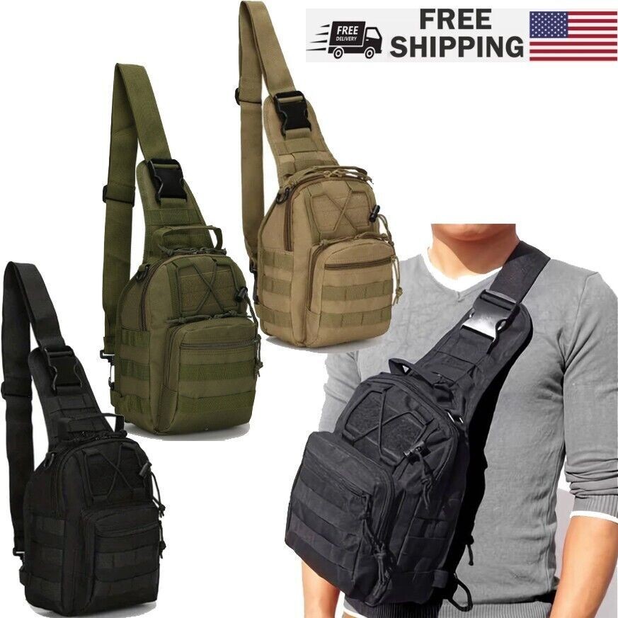 Tactical Backpack Mens Sling Shoulder Bag Molle Travel Outdoor Hiking Chest Pack