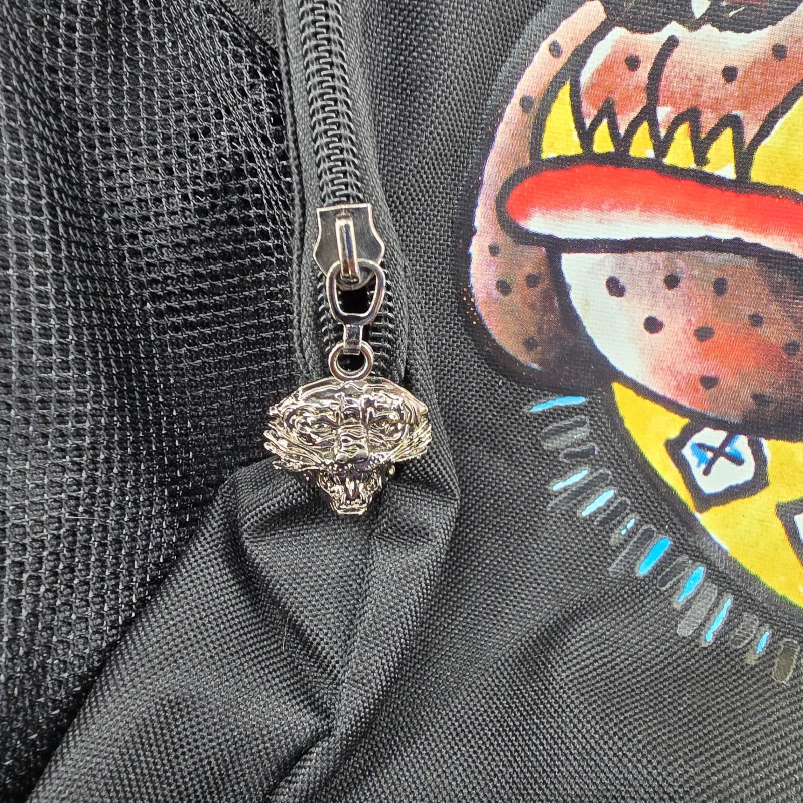 Ed Hardy Bulldog Checker Hat Backpack Black Y2K Graphic Skull Zipper Pull