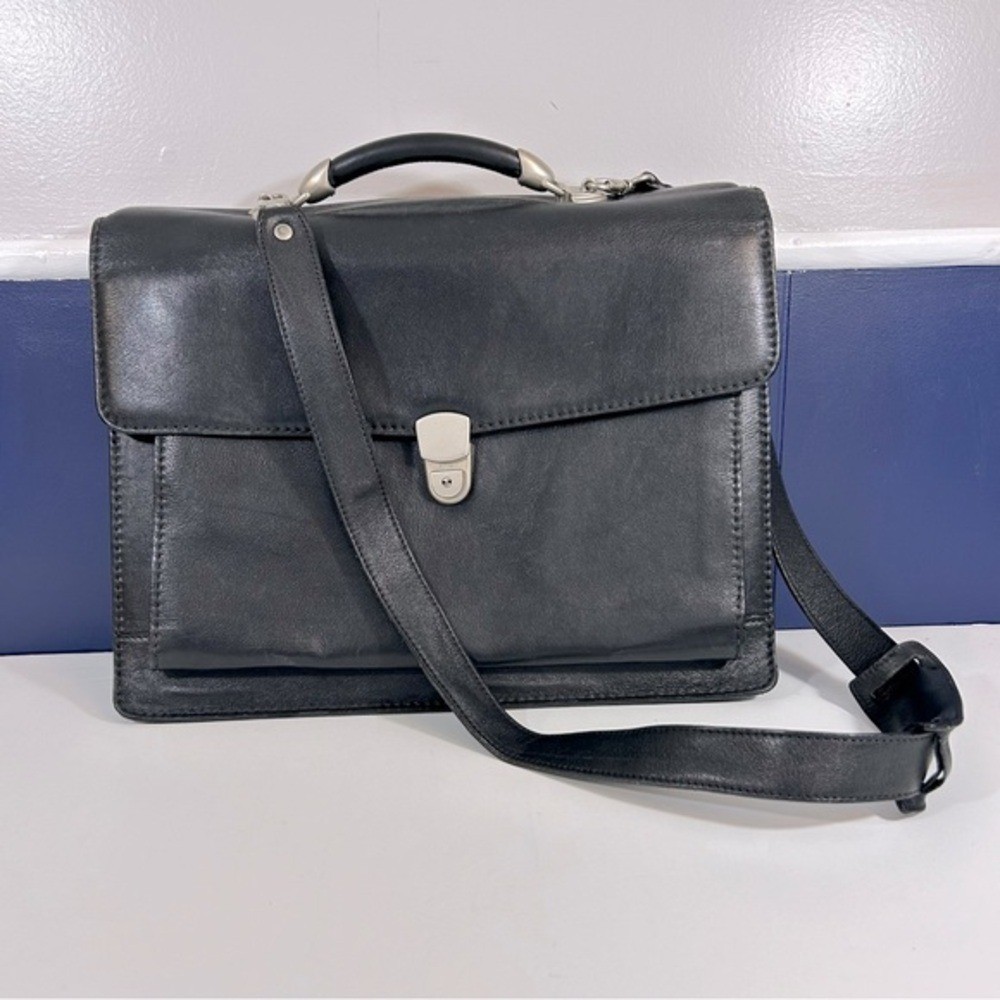 Levenger Black Full Grain Leather Shoulder Messenger Bag Briefcase From Spain