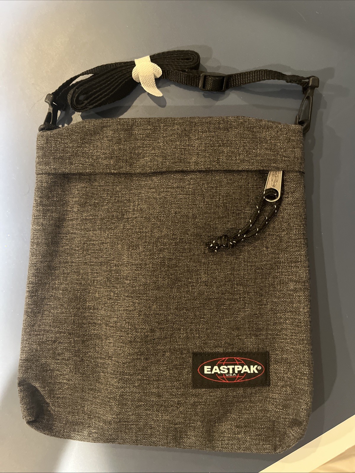 men’s Eastpak shoulder bag dark gray zippers pockets shoulder strap nylon blend