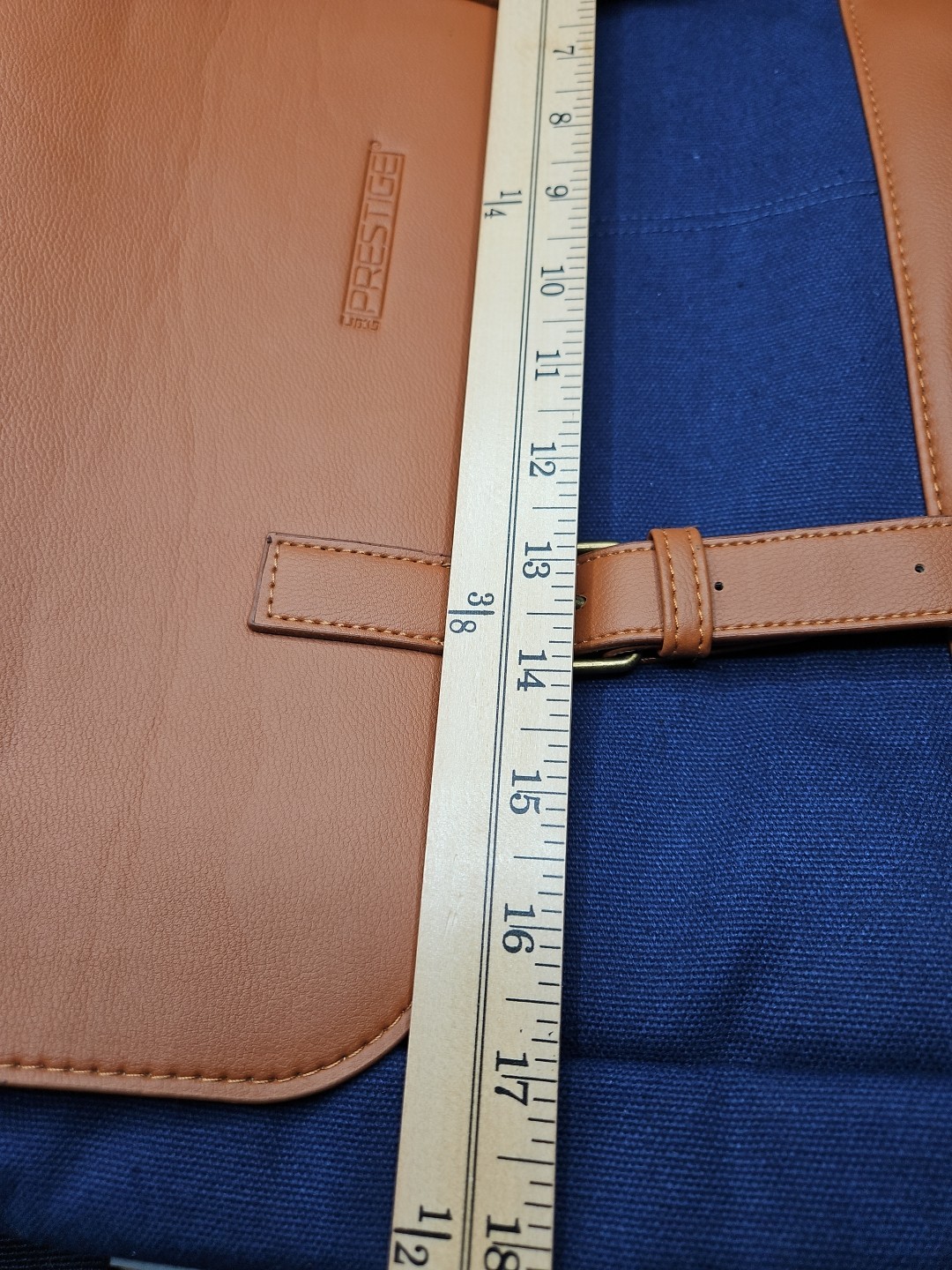 NWT Prestige Leather/Canvas Messenger Bag Men’s Shoulder Strap New Blue/Tan