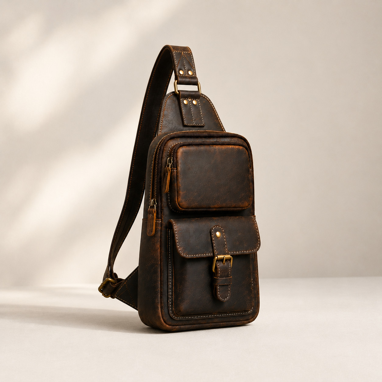 Personalized Vintage Leather Sling Backpack Men Custom Name Crossbody Chest bag