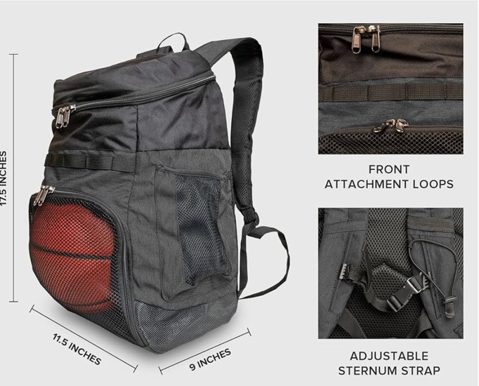 25L Basketball Backpack with Ball Compartment For Sports Equipment, Gym, Travel