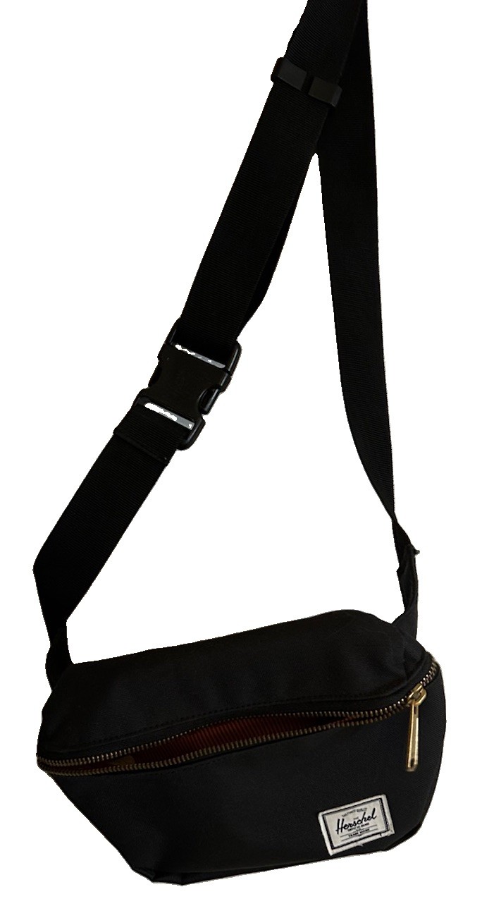 Herschel Black Belt Bag Fanny Pack Zip & Buckle Closure Adjustable Strap bum bag