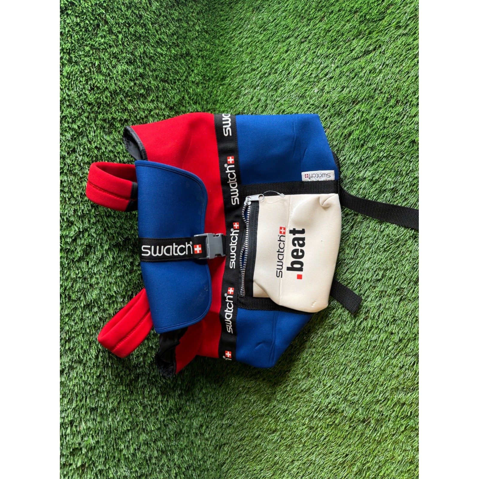 Vintage Swatch .beat Backpack Red Blue Neoprene Techwear Y2K 90s Bag