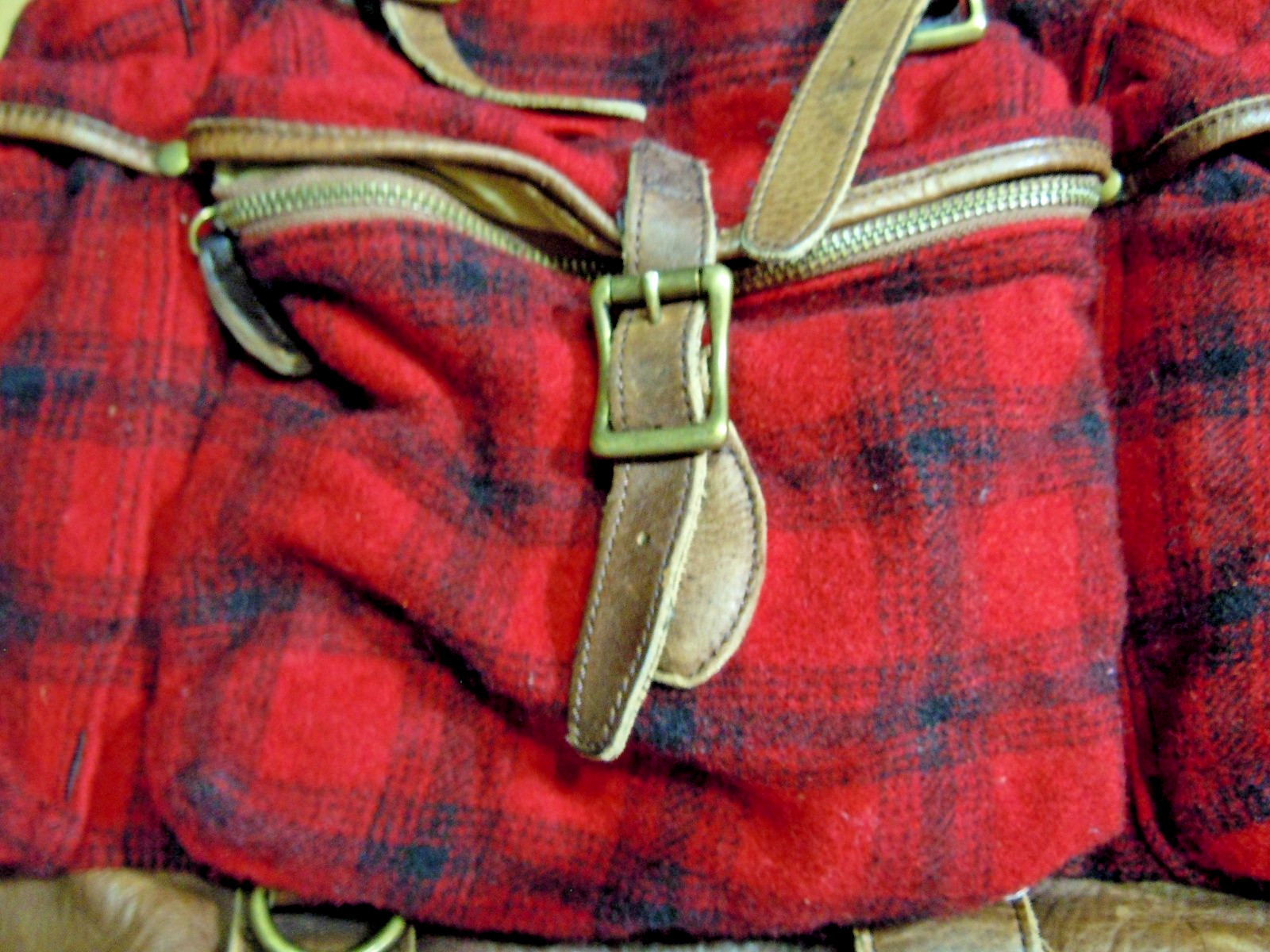 VTG LL Bean BACKPACK RUCKSACK wood Plaid Brown LEATHER Large “. #9