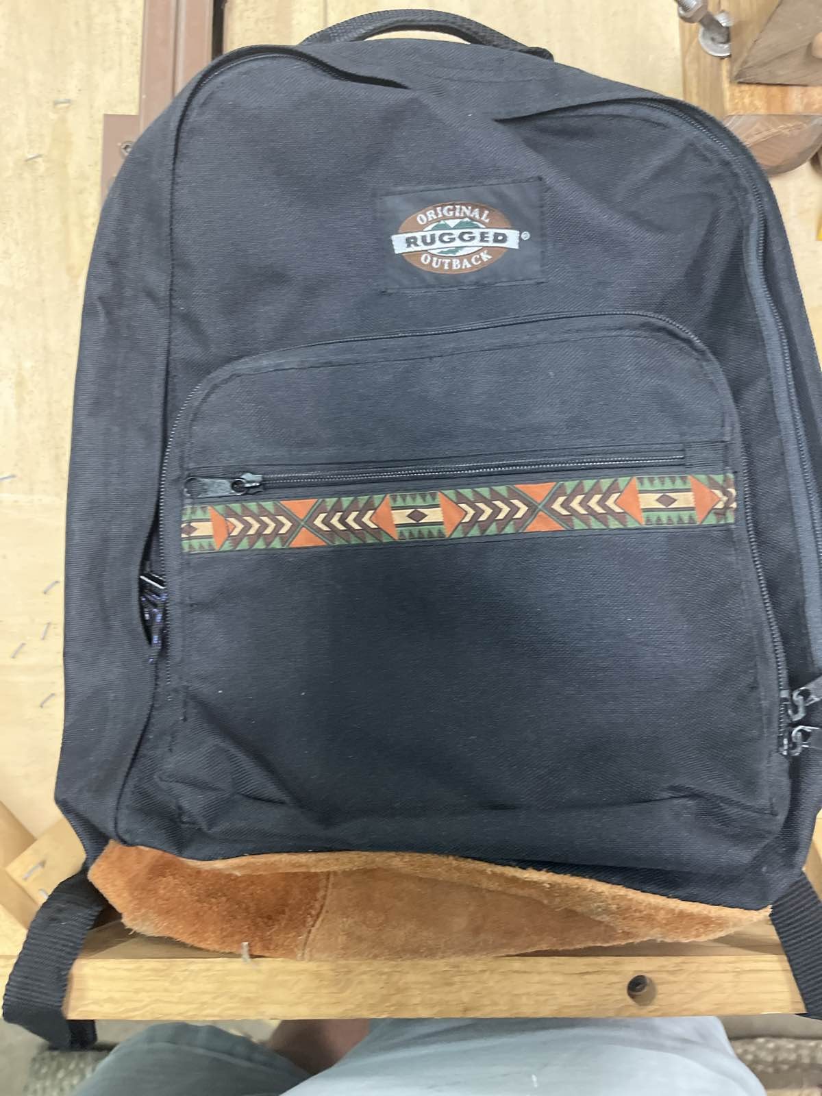 VTG Y2K Rugged Outback Black Backpack Tribal Front b1 bv