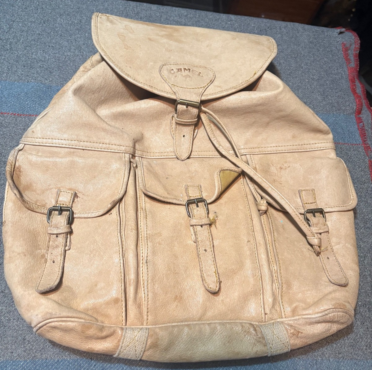 Vintage Genuine Leather Drawstring Backpack Tan Khaki Vintage Style Men’s Camel