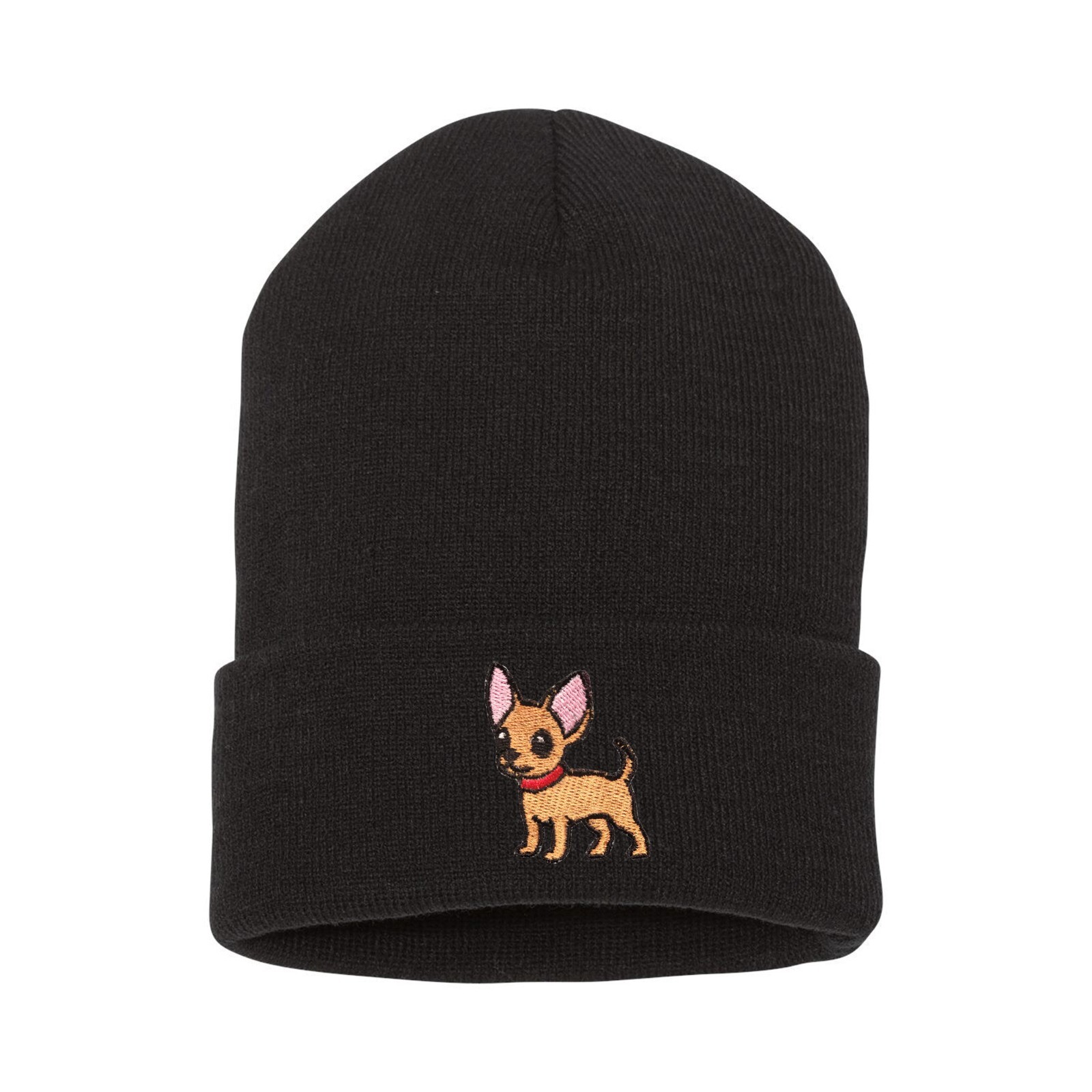 Chihuahua dog embroidered black beanie hat, embroidery winter beanie