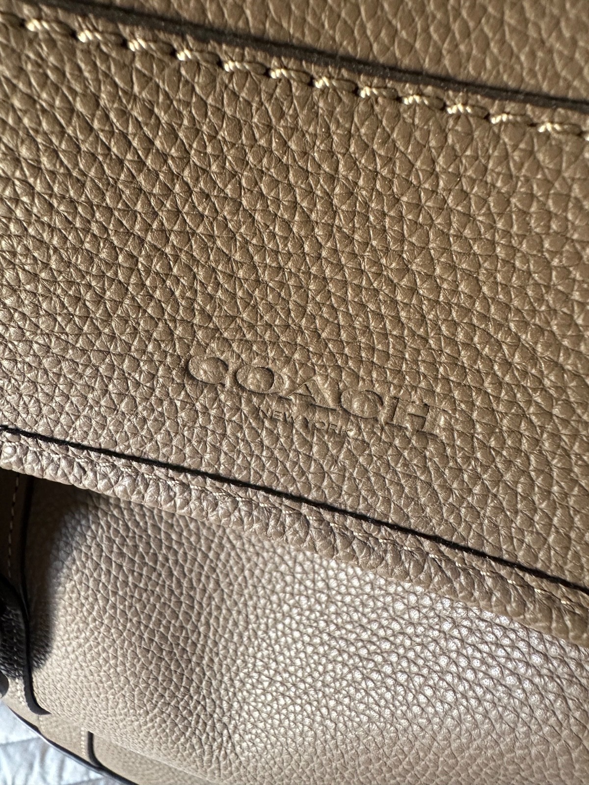 COACH Hitch Backpack Dark Stone Pebbled Leather Suede Lining w/ Dust Bag, Tag
