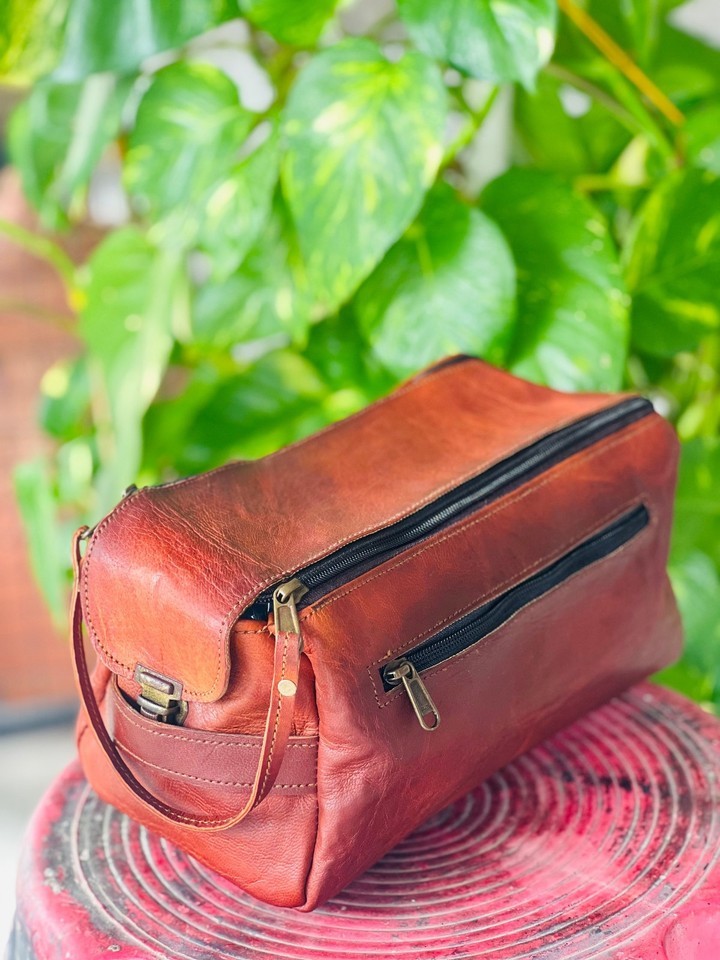 Vintage Genuine Goat Toiletry Heritage Bag Case Men Women