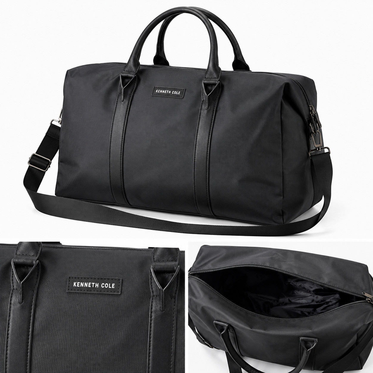Kenneth Cole REACTION Vintage Black Grey Duffle Weekender Travel Bag Carry On
