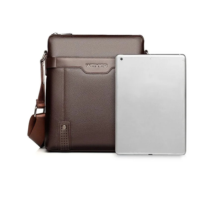 Solid Color Black Brown Leather Men’s Crossbody Bag, Casual Large Capacity.