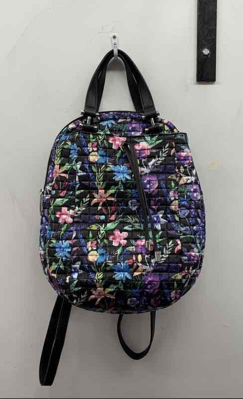 Max Studio Black Floral Quilted Backpack Bag Silver Tone Hardware