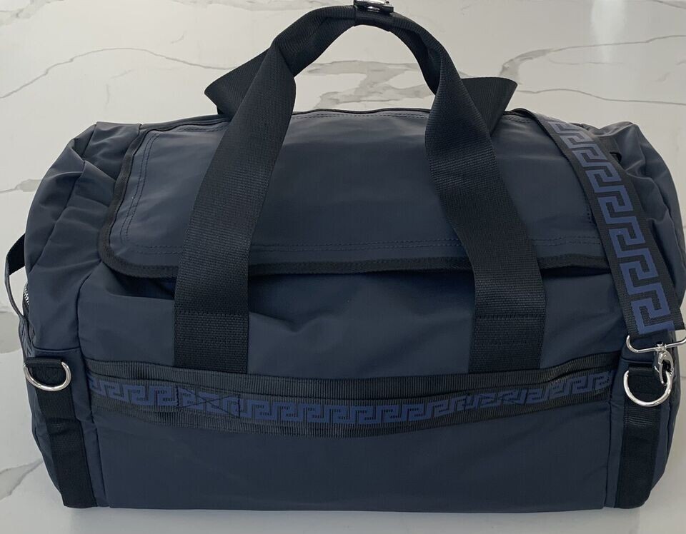 Versace Parfums Duffle dark blue Backpack faux leather gym Weekender travel Bag