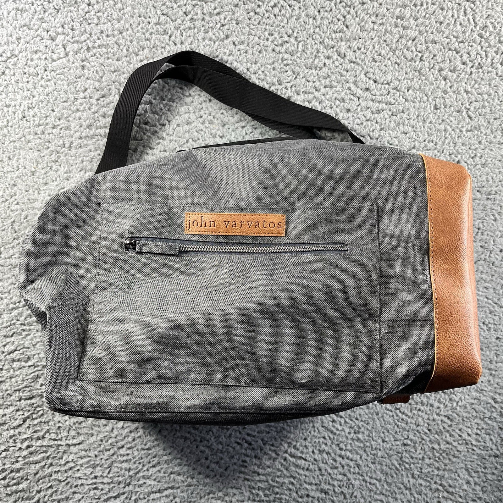 JOHN VARVATOS DUFFLE BAG BACKPACK ZIP GRAY BROWN GYM TRAVEL POLYESTER WORK