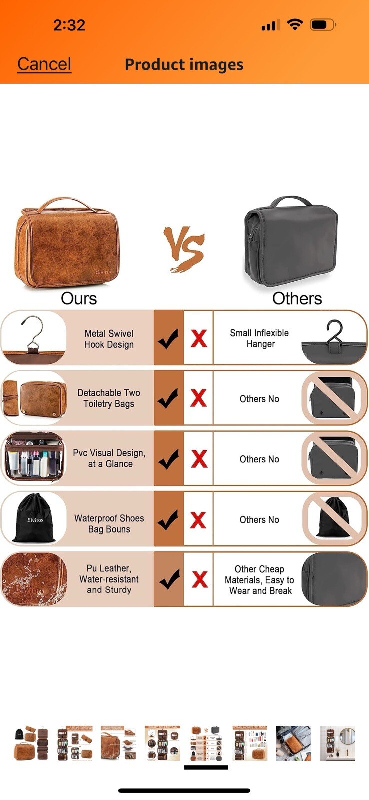 PAVILIA Toiletry Bag for Men, Leather Water Resistant (Light Brown)