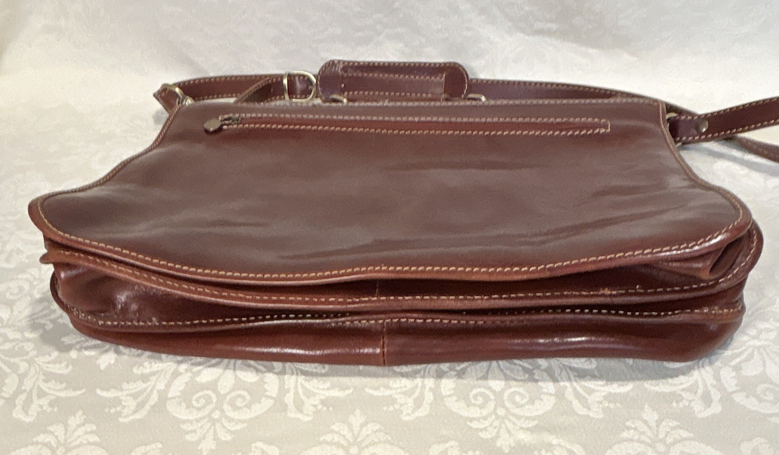 Cenzo Italian Leather Briefcase Messenger Bag Floto Laptop Case Satchel Brown WR