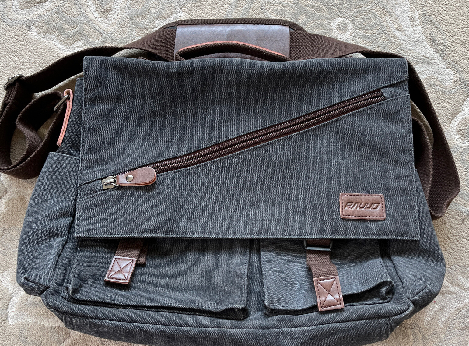 Ravuo Messenger Bag Unisex Canvas Shoulder Bag Dark Gray