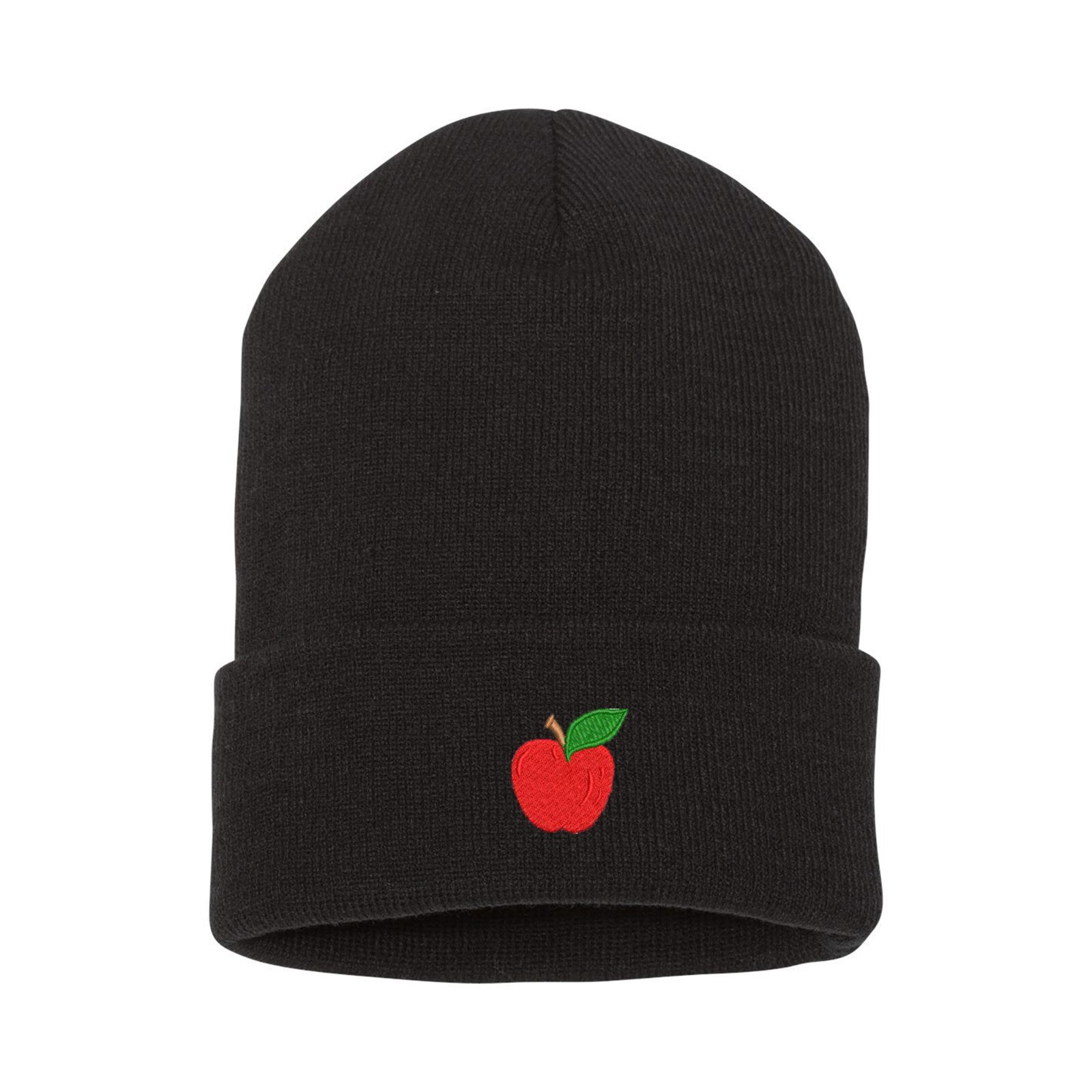 Red apple embroidered beanie hat, custom embroidered beanie hat, teacher hat