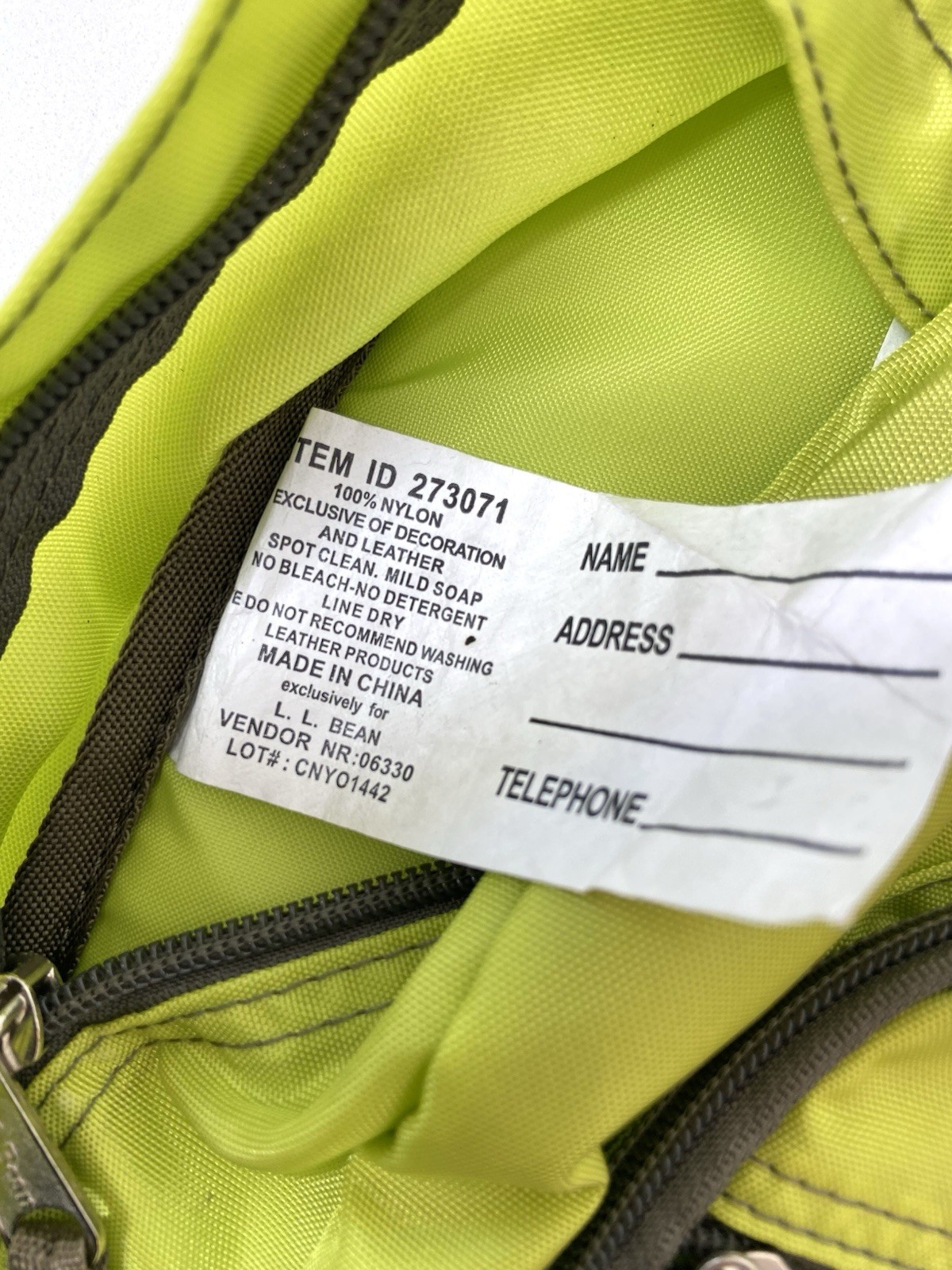 Retro LL Bean Youth Backpack Reflective Nylon Neon Green Daypack Hiking BTS