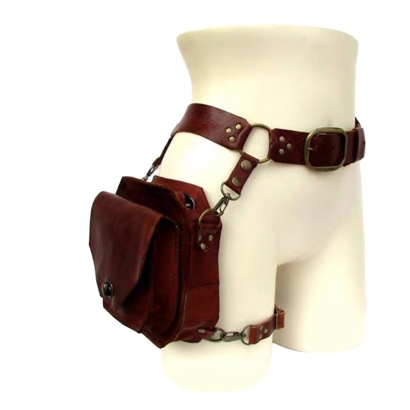 Steampunk Waist Pack PU Leather Waist Bag Motorcycle Thigh Wallet for Women