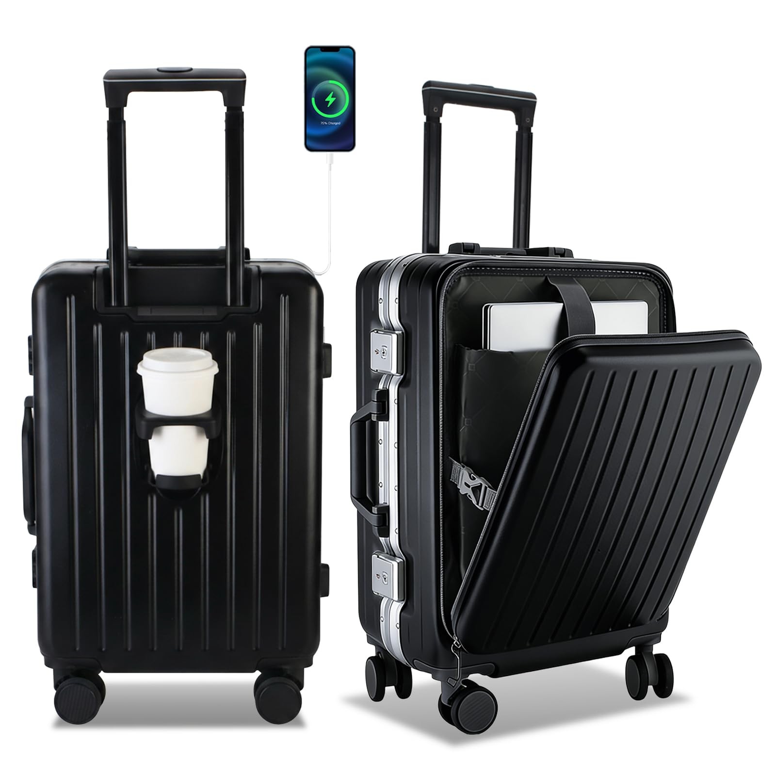 20 Inch Aluminum Frame Carry On Luggage – Hard Shell Silent Spinner Suitcase …