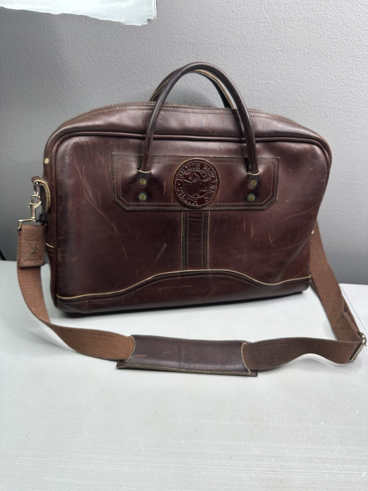 Vintage USA Made Duluth Pack Smooth Brown Leather Briefcase MSRP $500